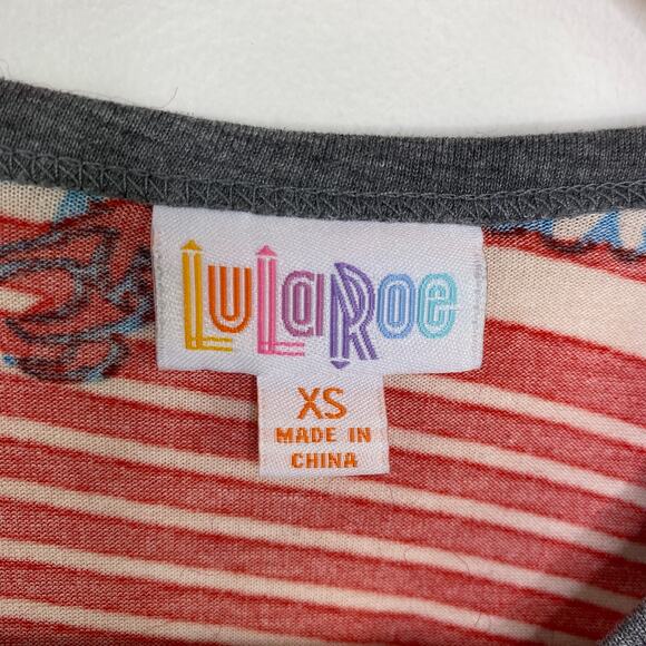 LuLaRoe Randy Red Grey Blue Printed Baseball Tee Shirt Women's Size X-Small XS - Picture 5 of 7